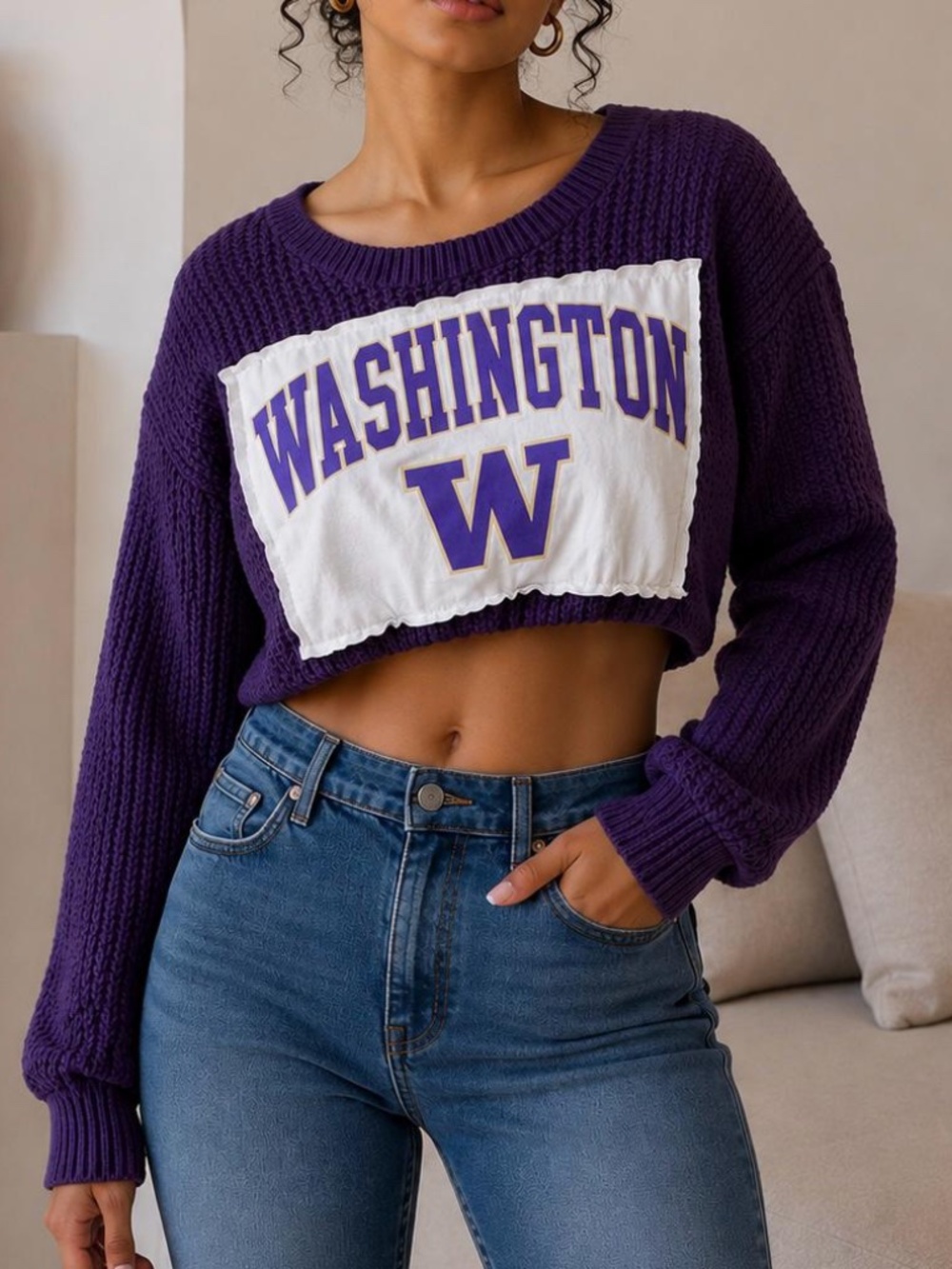 Washington Huskies Crop Purple Sweater Vintage Small